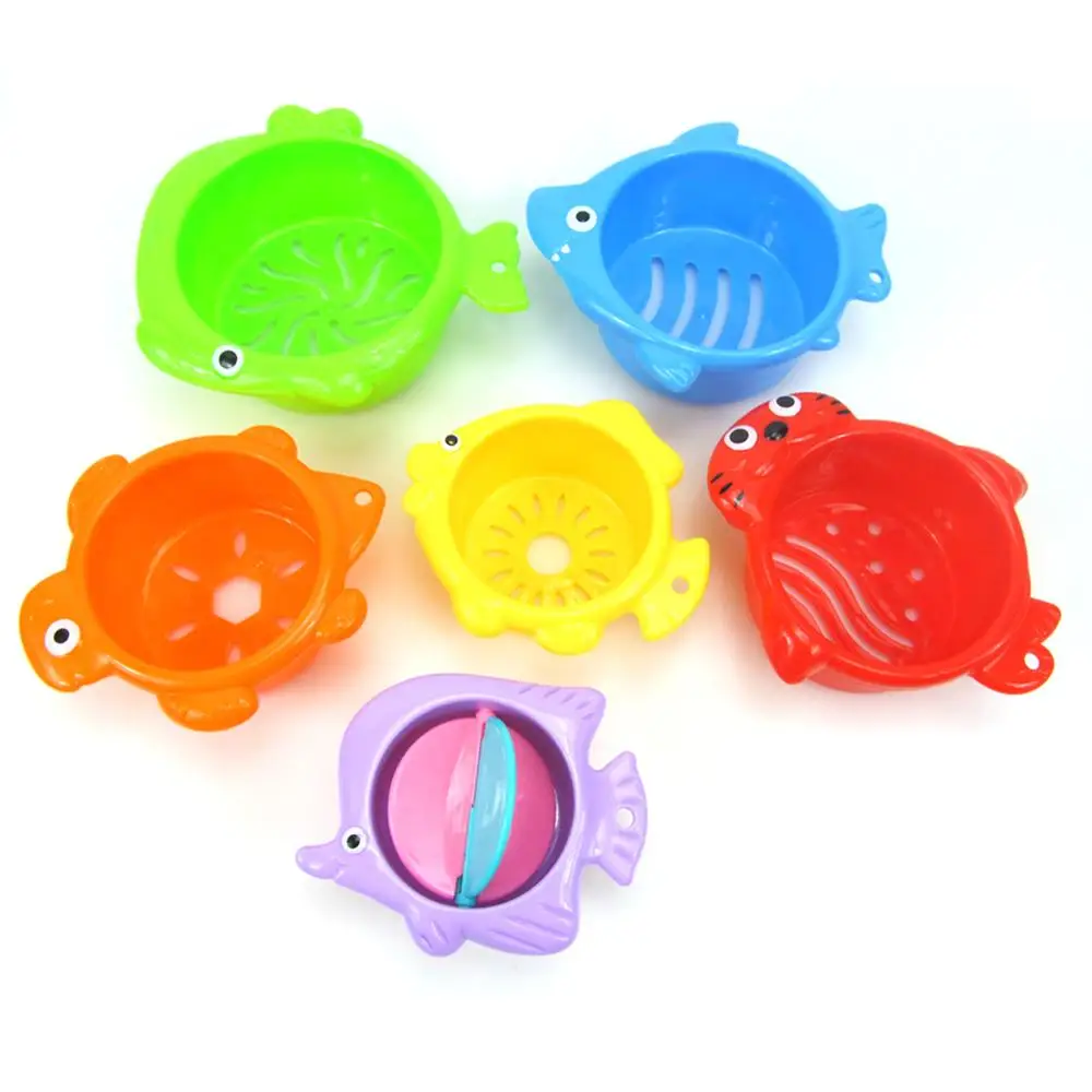 6 шт./компл. забавная морская рыба животное красочное штабелирование чашек детские игрушки для ванной умная тренировка развивающие игрушки - Цвет: 6pcs