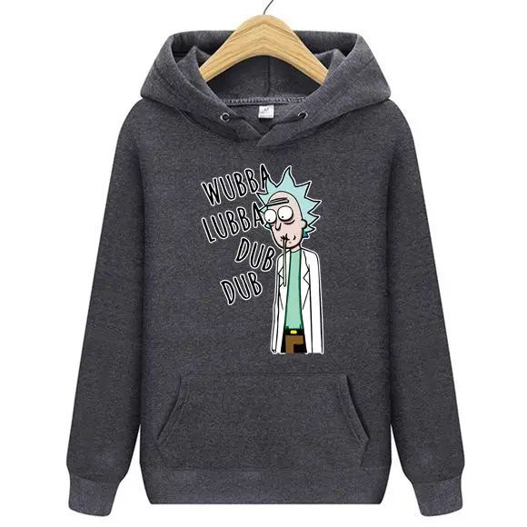 Wubba Lubba Dub Ricky and Morty забавные мужские толстовки с капюшоном Аниме мир среди миров народные женские мужские толстовки куртка - Цвет: Темно-серый