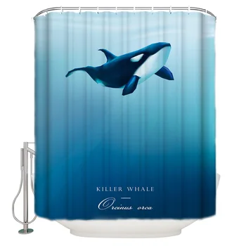 

Whale Ocean Blue Shower Curtain Waterproof Polyester Bath Curtain