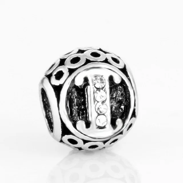 free shipping MOQ 1pc round openwork initial letter alphabet diy bead fit original pandora charms bracelet X004 - Цвет: I