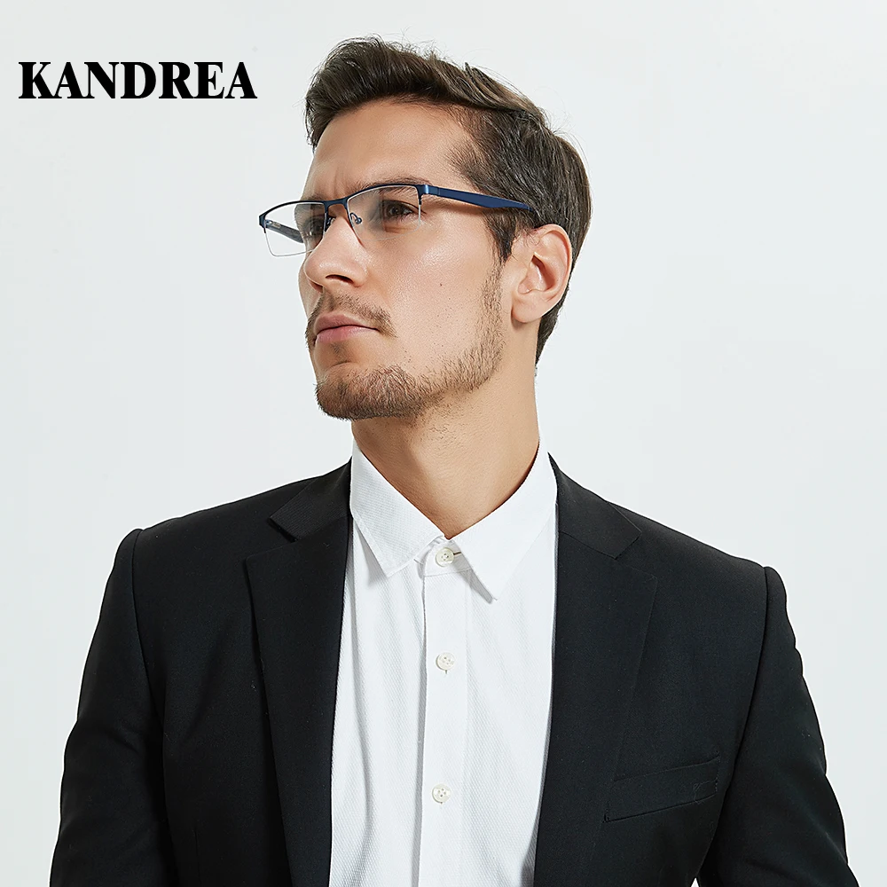 Kandrea, модные мужские очки, оправа, атмосферная, классические, закоротенные, прозрачные, синие очки в титановой оправе