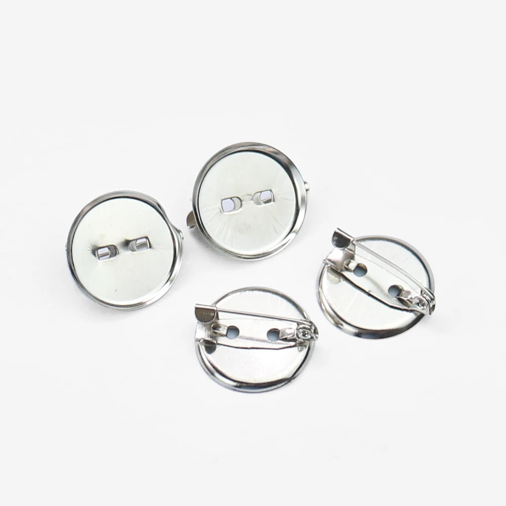 50-Piece 20mm Silver Brooch Pin Bases - Cabochon Trays For DIY Jewelry Making & Craft Projects