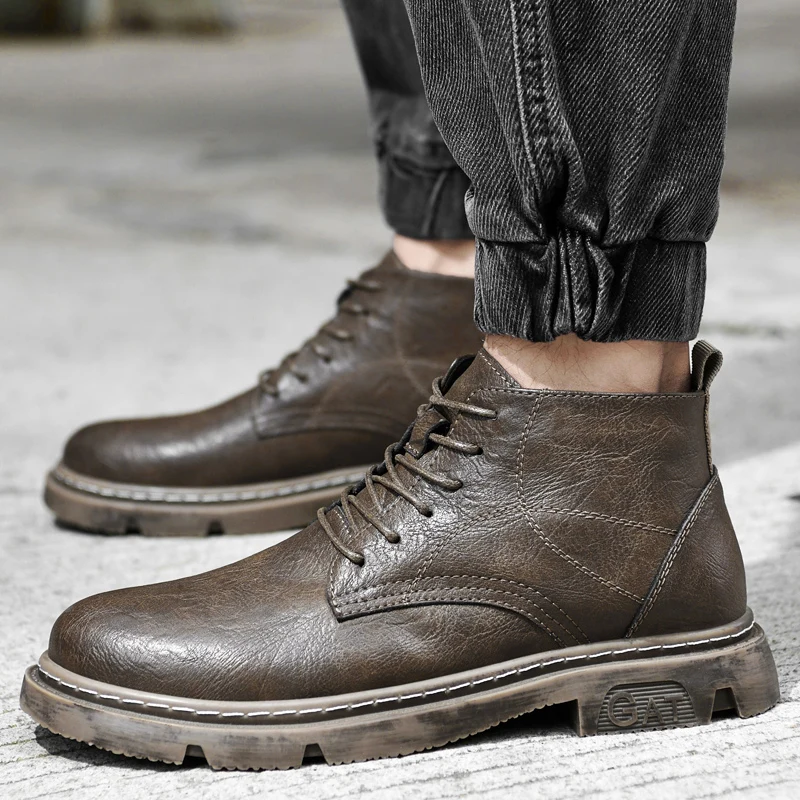 Botas de nieve cálidas para hombre, zapatos informales de estilo motero, a  la moda, de piel auténtica de vaca, diseño Original, para oficina, Invierno| Botas básicas| - AliExpress