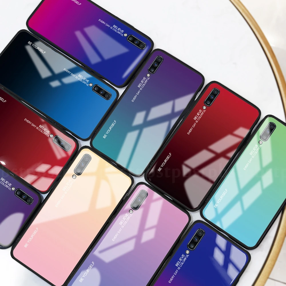 

Gradient Tempered Glass Cases For Samsung Galaxy A80 A70 A50 A40 A30 A20e A20 A10 Soft Silicone Edge Phone Case Protective Cover