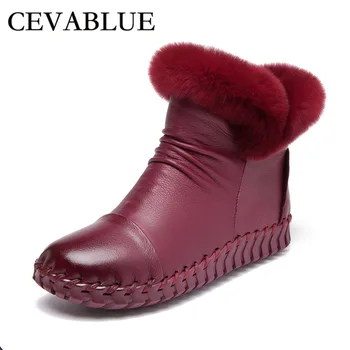 

CEVABULE Winter Headlayer Women's Cotton Shoes Rex Rabbit Hair Soft Bottom Hair Leather Short Boots Handmade Shoes LJY-A68