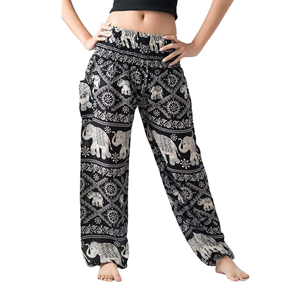 

Women Comfy Beach Boho Pants 2019 Hippie Woman Summer Wide Leg Pants Harem Floral Loose Trousers Ladies Baggy Thai Casual PantFC