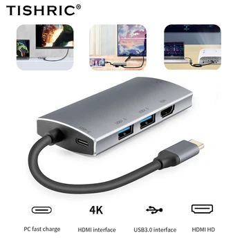 

TISHRIC Type C Multifunction Converter USB HUB RJ45 Plug Adapter USB Type C to HDMI PD Power Converter 5 IN 1 Type c Cable