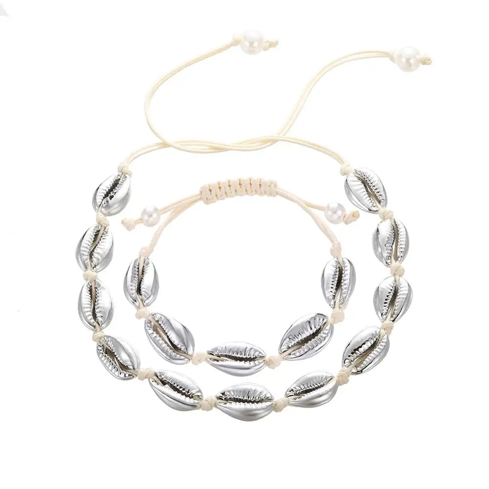 Silver White Богемные ракушки ожерелье набор для женщин золото серебро девушка чокер с цепочкой браслеты Элегантные Простые пляжные украшения подарок - Окраска металла: Silver White