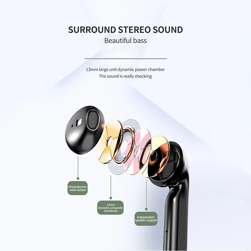 J11 Превосходное качество TWS беспроводные наушники Bluetooth V5.0 оптические датчики наушники тяжелый бас стерео звук половина наушники-вкладыши