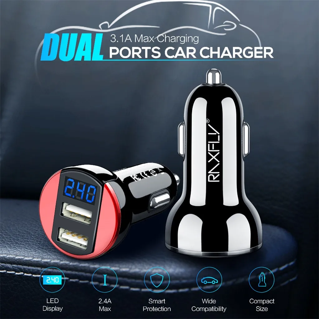 3.1A Dual USB Car Charger 2 Port LCD Display 12-24V Cigarette Socket Lighter Phone Adapter | Мобильные телефоны и
