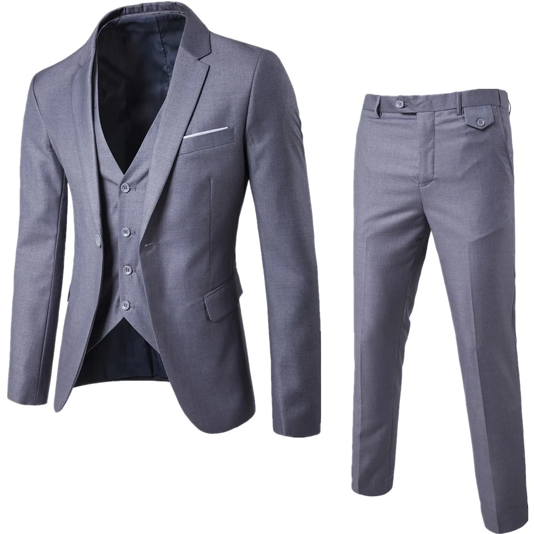 Куртка+ брюки+ жилет) роскошный мужской свадебный костюм мужские приталеные блейзеры, костюмы мужской костюм деловой вечерний классический плюс Размер 6XL - Цвет: light gray