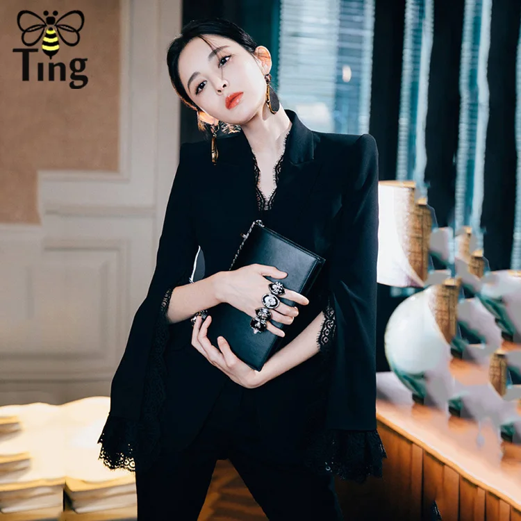 Tingfly Подиумные дизайнерские блейзеры, пальто, модные кружевные лоскутные приталенные Слип-блейзеры с рукавами, верхняя одежда для офиса