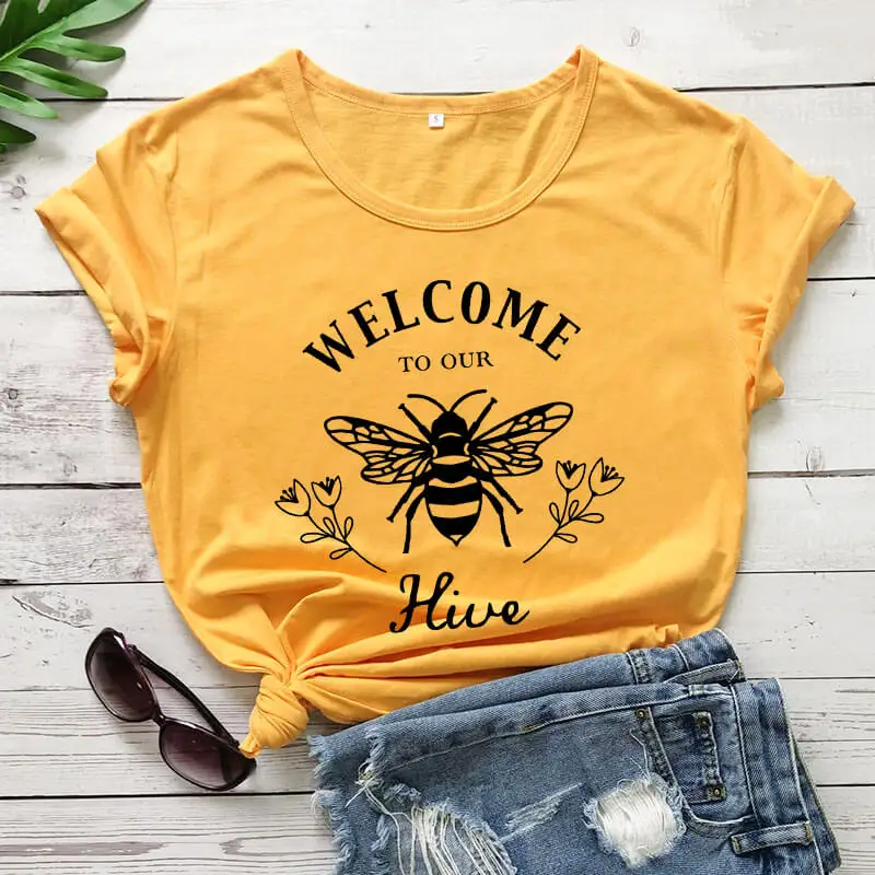 Welcome To Our Hive Women's Printed T-Shirts 