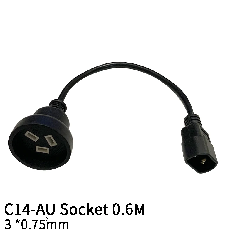 0.6M 3*0.75mm Square C14-AU Socket IEC320 C14 Male Plug To AU Socekt Female Power Extension Cable Cord Adapter Wire 10A/250V