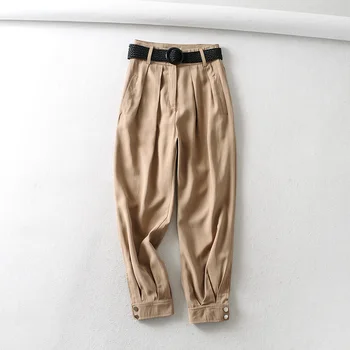 

Hot Sale Women fashion pleated harem pants chic pockets casual Trousers female zipper fly sashes new pantalones mujer pants P618