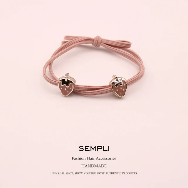 Sempli Pink Color Solid Elastic Hair Bands Love Dog Headband Women Animal Rubber Band Lady Letters Hair Accessories Scrunchie Strawberry