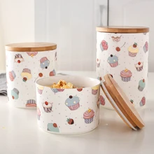 Creativo Cake Print Seal vasetti di stoccaggio in ceramica vasetti di spezie coperchi in legno caffè tè tè caramelle biscotti noci serbatoio cucina