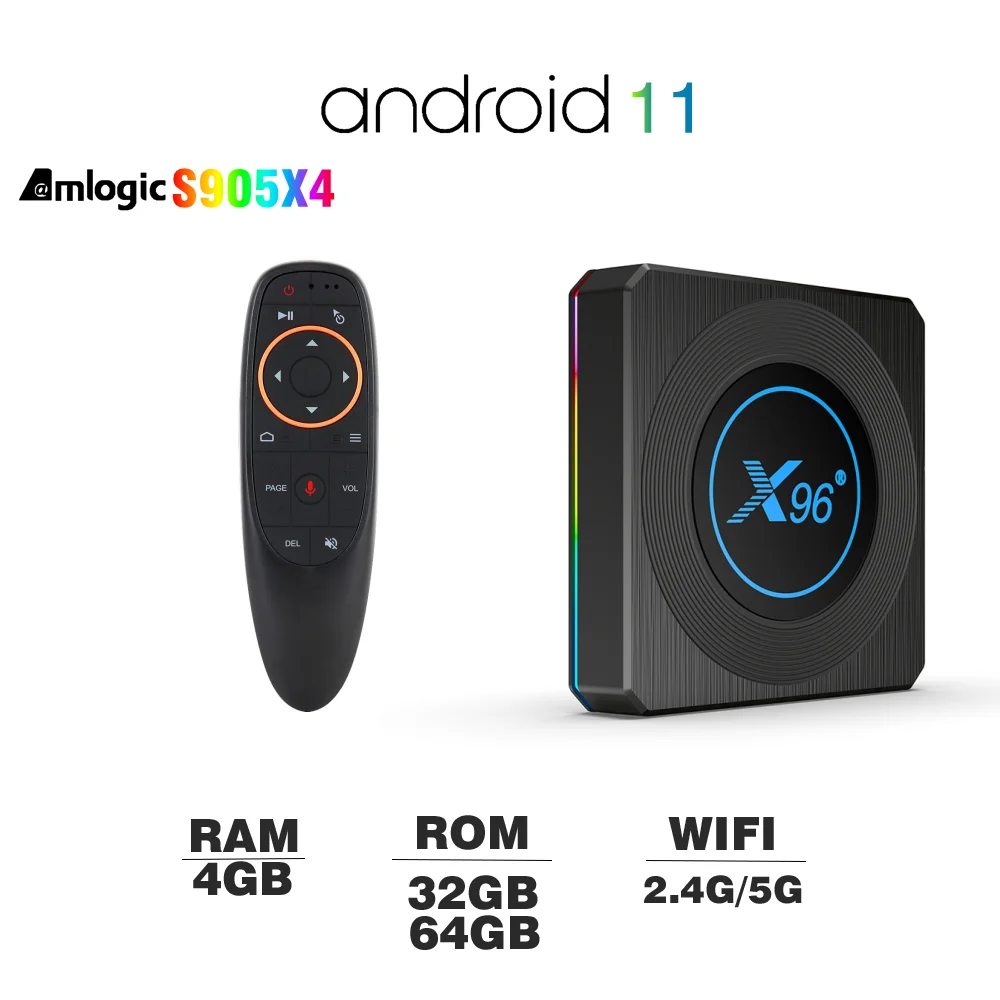 ТВ-приставка Android 11 S905X4 AV1 декодирование медиафайлов 8K двойной Wi-Fi 100 м ОЗУ 4 Гб X96 X4