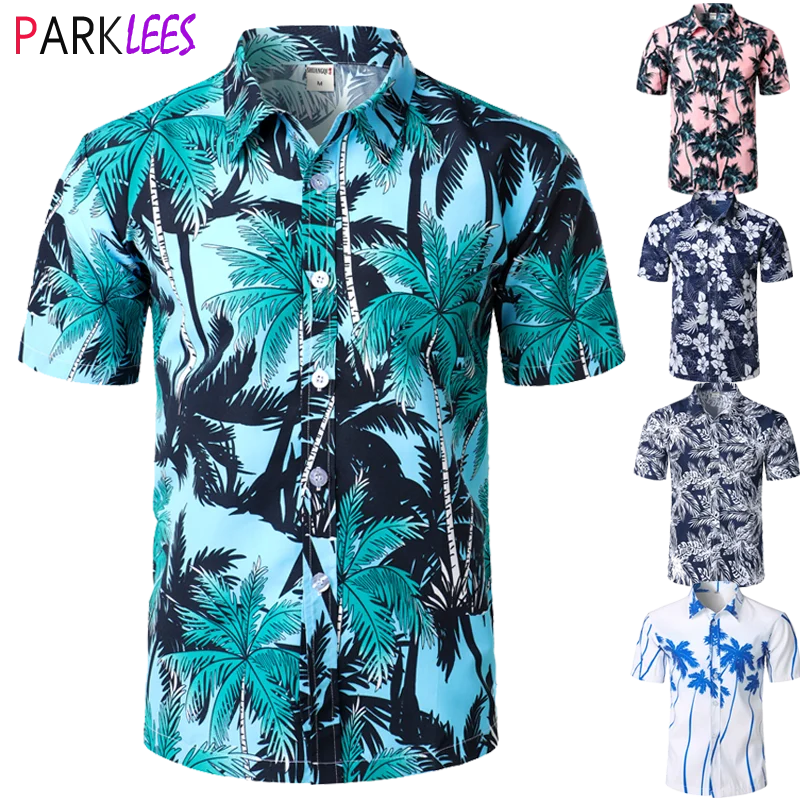 Мужская гавайская рубашка Aloha повседневная Праздничная сорочка с коротким
