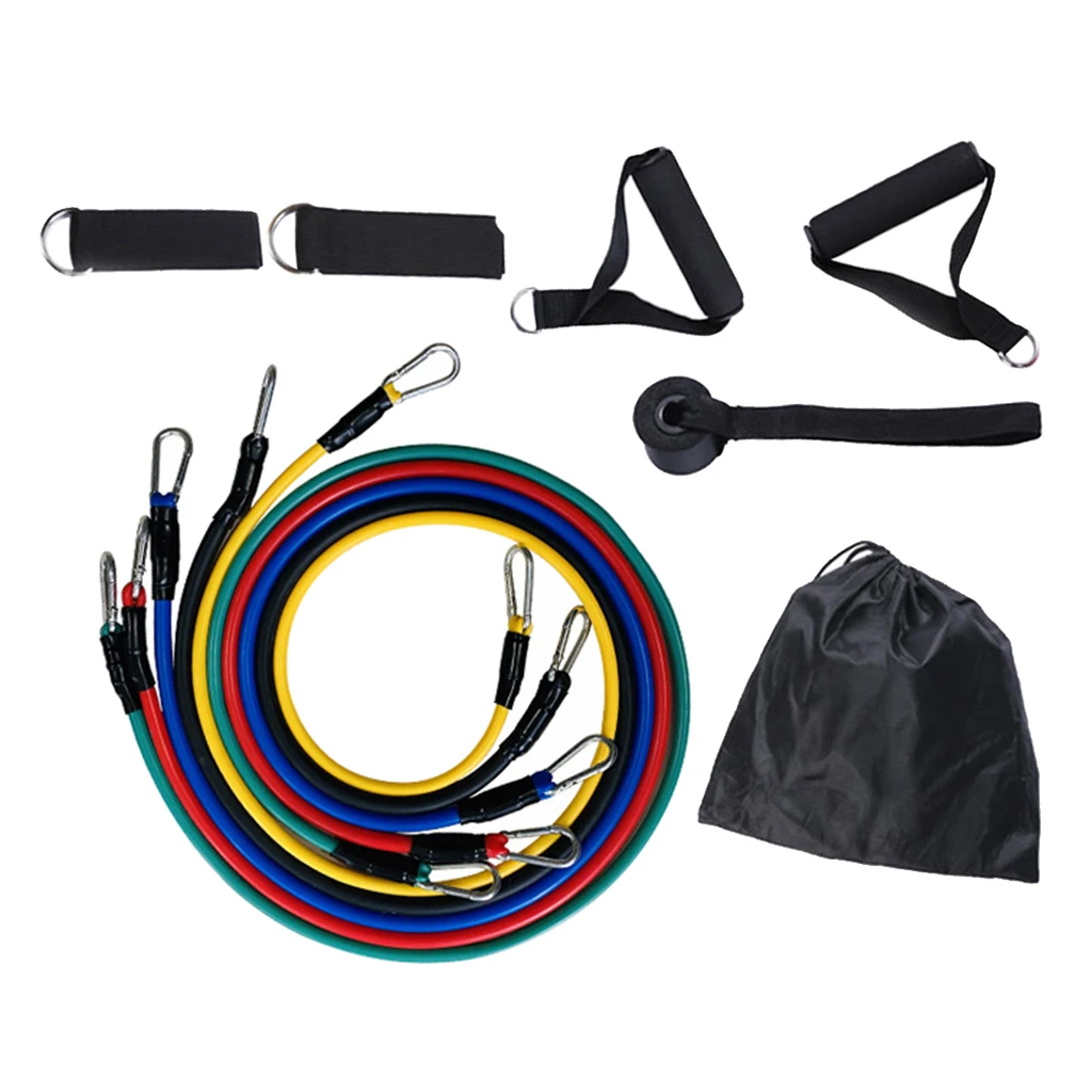 11pcs Fitness Resistance Bands 10/15/20/25/30lb Elastic Rope Set for Indoor Home Gym Exercise Workout Muscle Body Training 1.2m