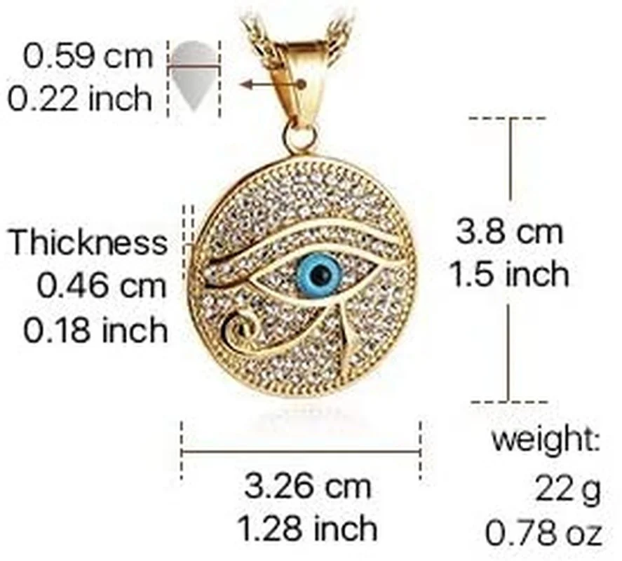18k Gold Überzogene Iced Out Auge von Horus Ägypten Schutz Kreuz Dog Tag Anhänger Edelstahl Halskette für Männer frauen Geschenke – Detail 1