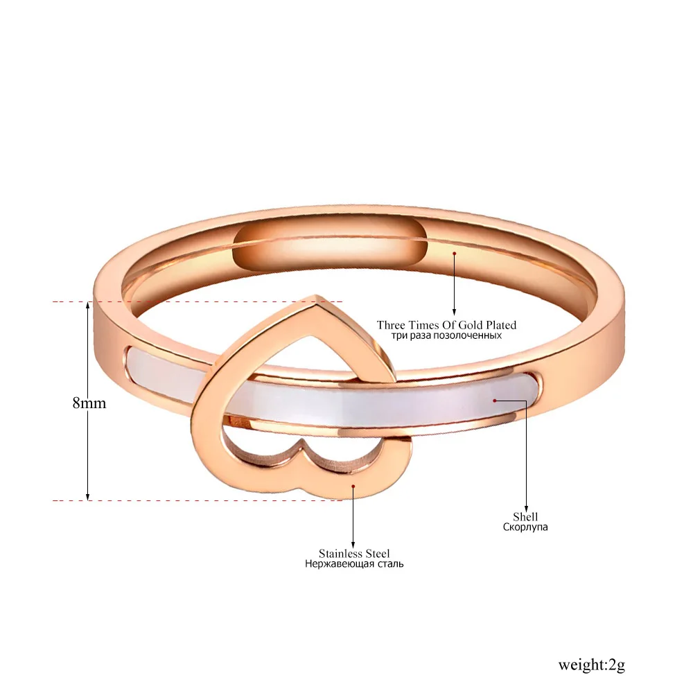 Womens ring titanium stainless steel white shell love heart ring for women