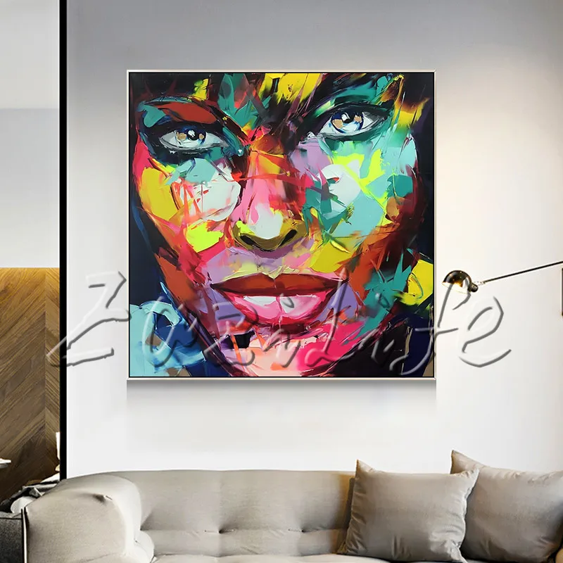 

Portrait Face Shaded Green Palette knife Oil painting christmas figure canva Hand painted Francoise Nielly wall Art picture