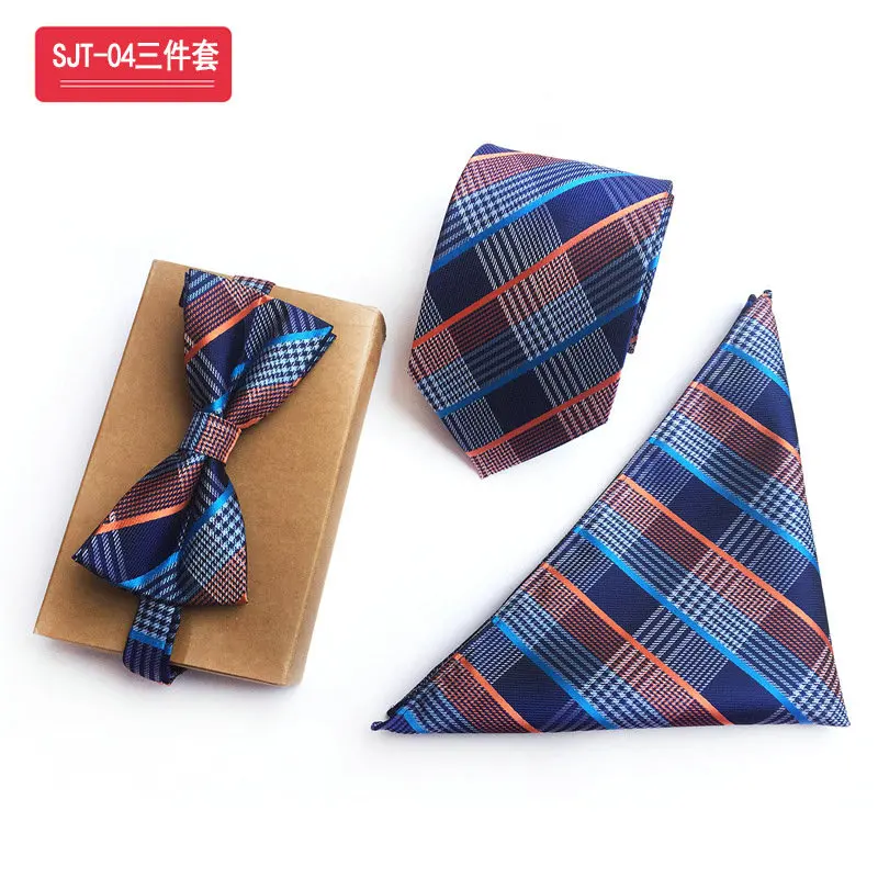 3Pcs Neck Tie Set 3 шт Мужские жаккардовые Пейсли плед Полосатый шелковый галстук мальчишник галстук-бабочка карман квадратный носовой платок Hanky комплект шейных Платков - Цвет: 3Pcs Neck Tie Set