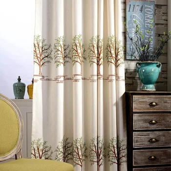

Modern Garden Cotton and Hemp Embroidered Lake Curtains for Living Dining Room Bedroom.