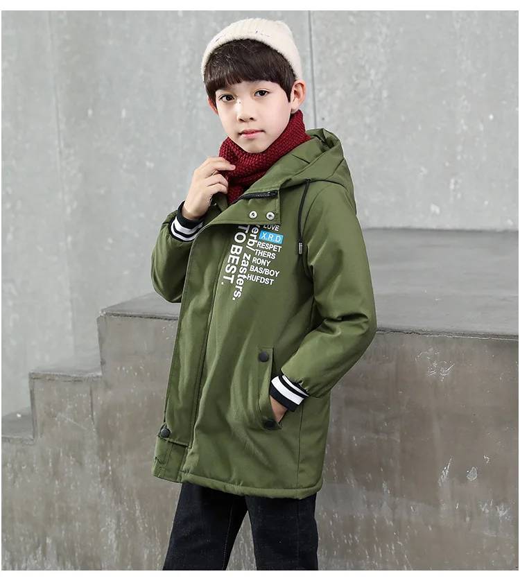 Boys' Wind Coat Spring And Autumn New Style Korean-style Big Boy Casual Children Mid-length Winter Brushed And Thick Tops