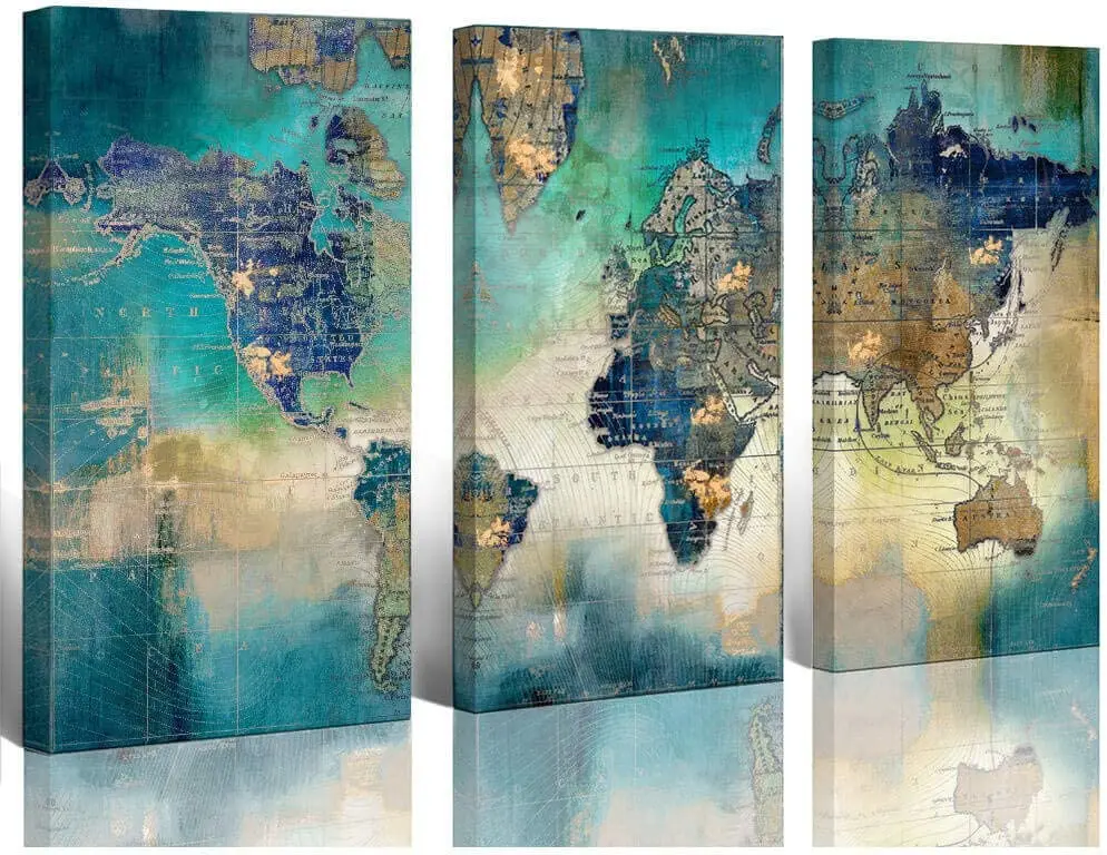 World Canvas Wall Art Large World Map Canvas Art 3 Piece Artwork For Living Room Office Home  Decoration|Paint By Number| - Aliexpress