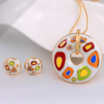 

zlxgirl fashion women Geometry Enamel Stainless steel pendant & earring jewelry sets metal Europe Brand gold chain necklace sets