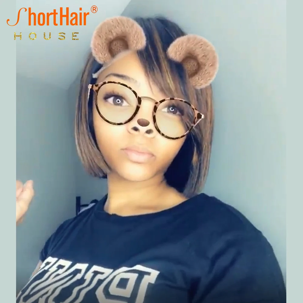 Highlight Brown Straight Bob Wigs Human Hair Wigs for Women Transparent Lace Closure 13x4 Lace Front Wig Fringe Wig Brazilian