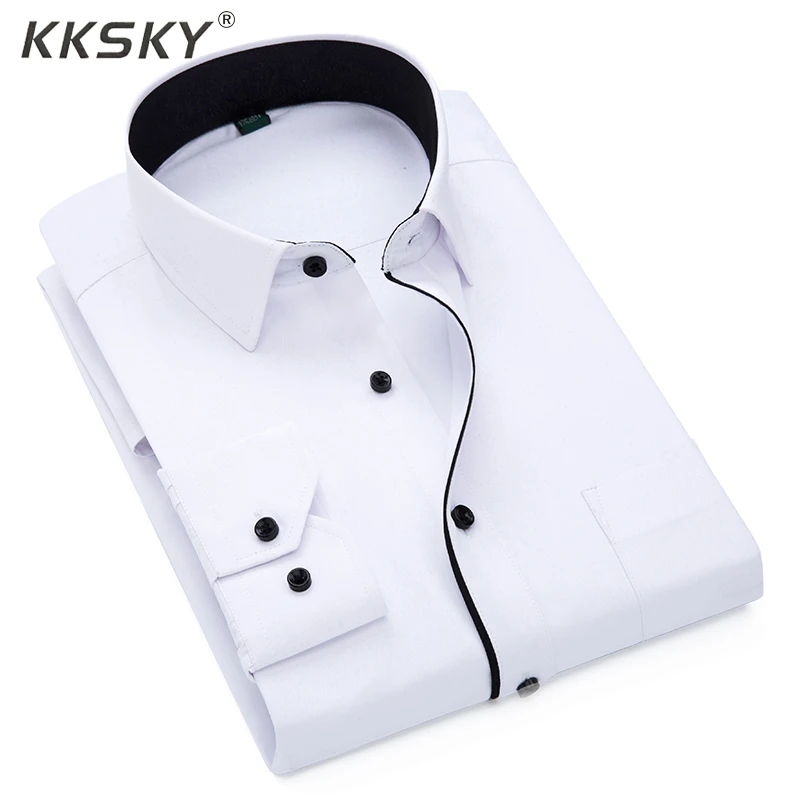 

Men's Twill Business Shirt Long Sleeve Single-breasted Shirts Autumn New Style Casual Shirt White Suit Dress Shirt 2019 Homme
