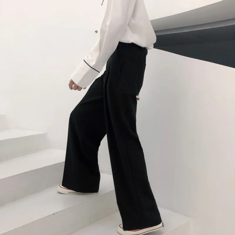 IEFB Autumn New Wide-leg Mop Pants For Men Korean Streetwear Fashion Loose Straight High Rise Pants Casual Trousers 9Y3527 casual pants