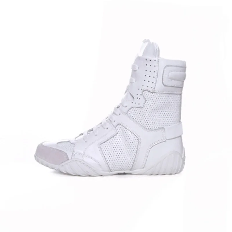 

White boots children spring and autumn single boots high to help women's shoes leather lace round flat Martin boots short boots