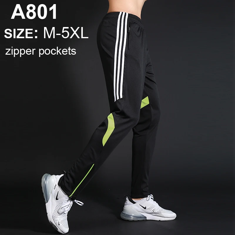 A801 Green Мужские спортивные штаны для бега на молнии, спортивные штаны для футбола, спортивные штаны для тренировок, эластичные леггинсы для бега, штаны для спортзала - Цвет: A801 Green