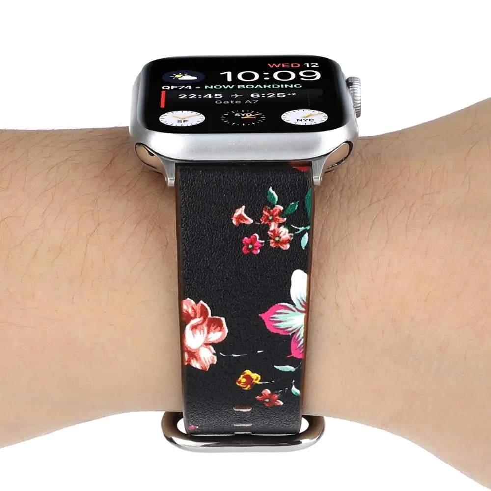 Женский браслет ремешок для apple watch 42 мм 44 38 40 цветочный кожаный сменный Браслет