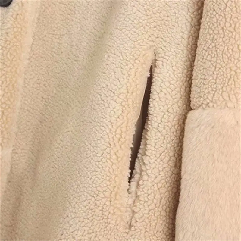 Женское пальто из искусственного меха зимнее теплое длинное плюшевое пальто Модная длинная парка куртка из меха ягненка женская повседневная верхняя одежда