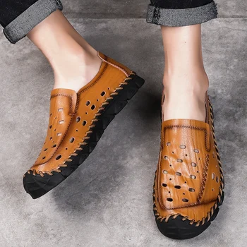 

Breathable Casual Leather Men Shoes Spring Summer Light Beach Leisure Footwear Big Size 38-46 Outdoor Walking New Male Zapatos