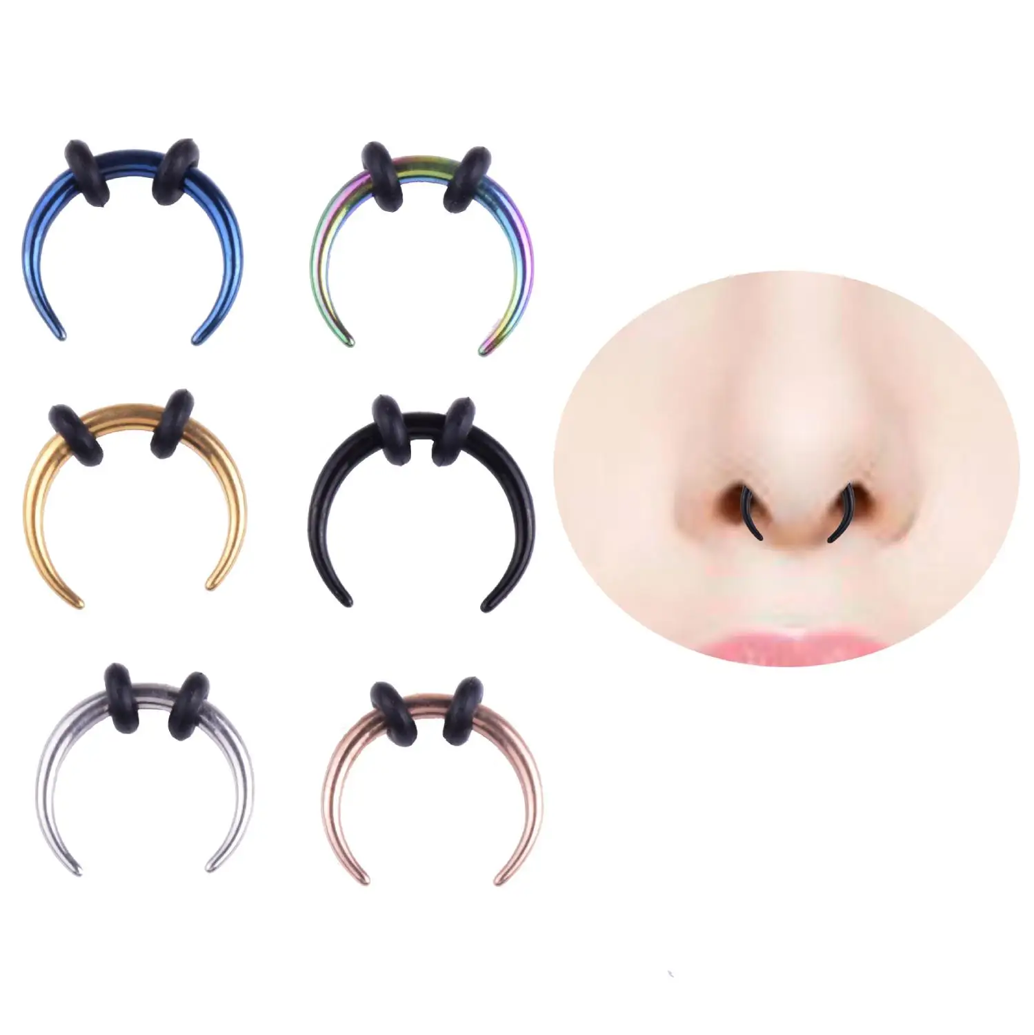 Surgical Steel OX Horn Vintage Nose Septum Hoop Rings Ear Septum Clicker Horseshoe Nose Ear Taper Piercing Body Jewelry 1 Piece