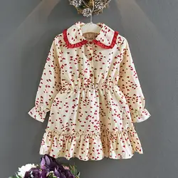 Повседневное платье принцессы на пуговицах с принтом сердца для маленьких девочек; одежда