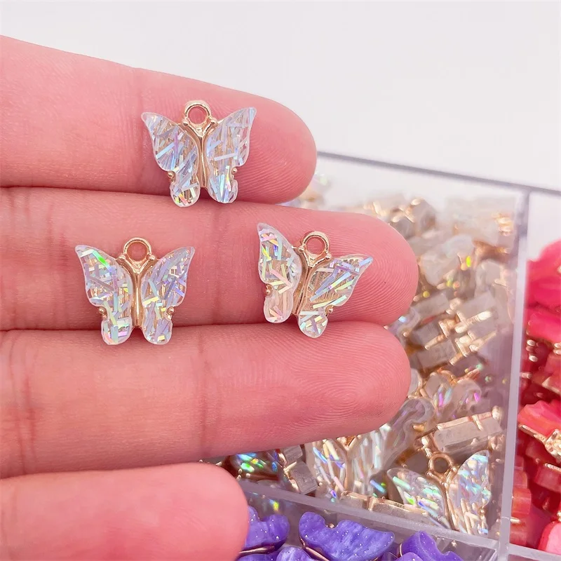 10pcs 14*14mm mehrfarbige Acryl Schmetterling Anhänger niedlichen Tier Charme DIY Schmetterling Ohrring Schmuck Herstellung Lieferungen Großhandel – Detail 8