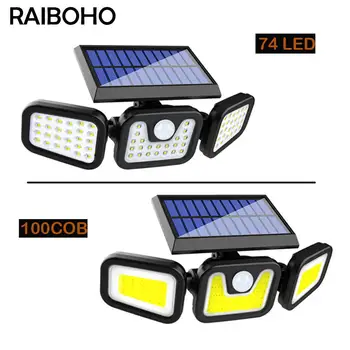 

74 LEDs Solar Powered Wall Light 3 Heads Rotating Motion Sensor Lamp for Outdoor Waterproof Lighting
