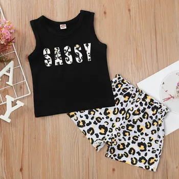 

2020 Baby Shorts Set For Boys Summer Children Baby Boys Casual Outfits Sets Letter Print Sleeveless T-shirt Tops+Leopard Shorts