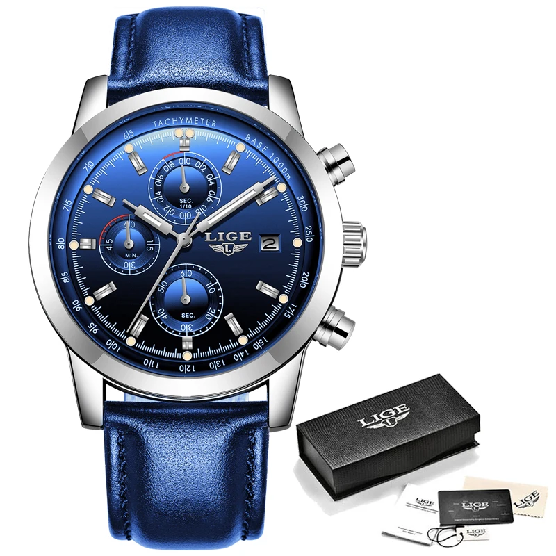 Reloj Hombre LIGE New Watches Mens Top Luxury Brand Chronograph Sport Man Watch For Men Military Leather Clock Quartz Wristwatch