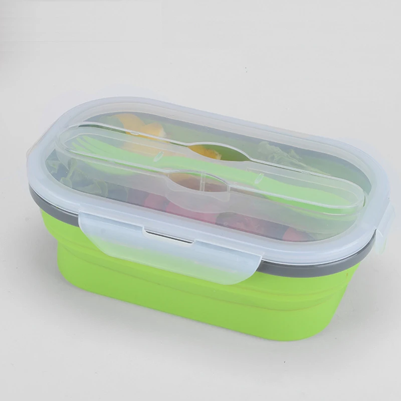 Silicone Scalable Folding Lunchbox Camping Travel Snack Fruit Food Storage Container Picnic Office Student Bento Box Dinnerware