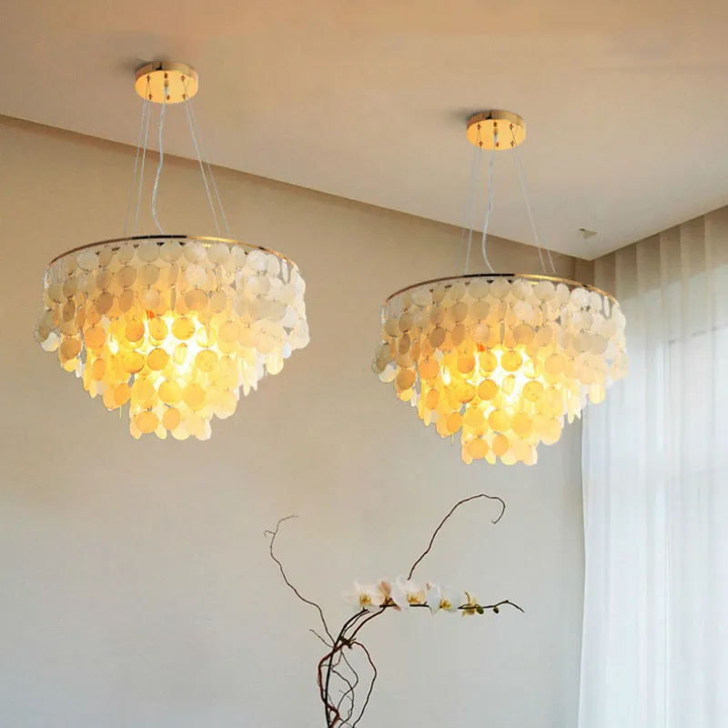 Günstig Moderne Anhänger Licht Führte Natur Weiß Sea Shell Birne Gang Lampe Schlafzimmer Lampe Indoor Hause Beleuchtung Leuchte