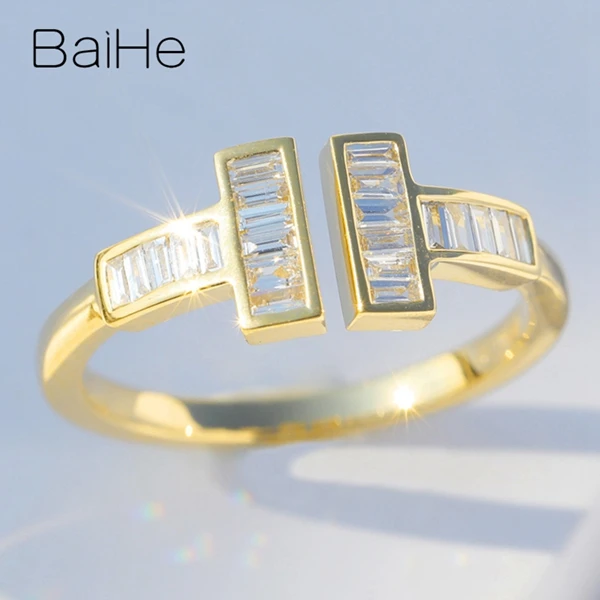 BAIHE Solid 14K желтое золото 0.25CT Сертифицированный H/SI натуральные Алмазы обручальные женские классические ювелирные украшения Подарочное кольцо
