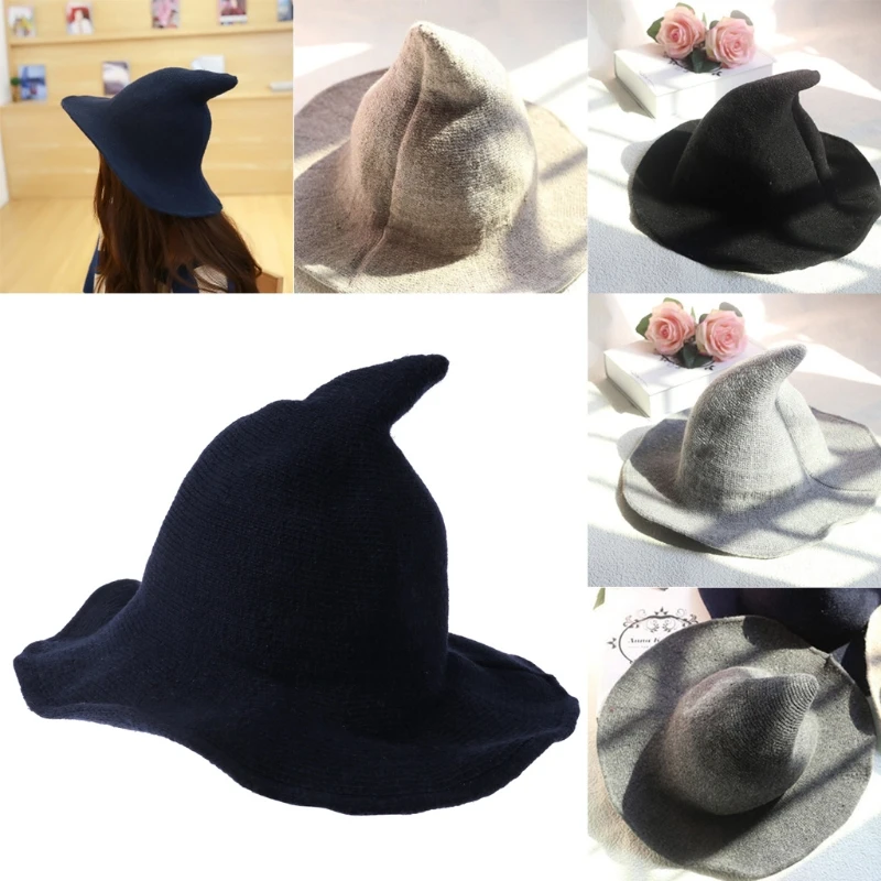 Модная ведьма, большие шерстяные шапки с острым носком, зимняя вязаная шапка, Женская Корейская Рыбацкая шапка для бассейна MNZ LX9E